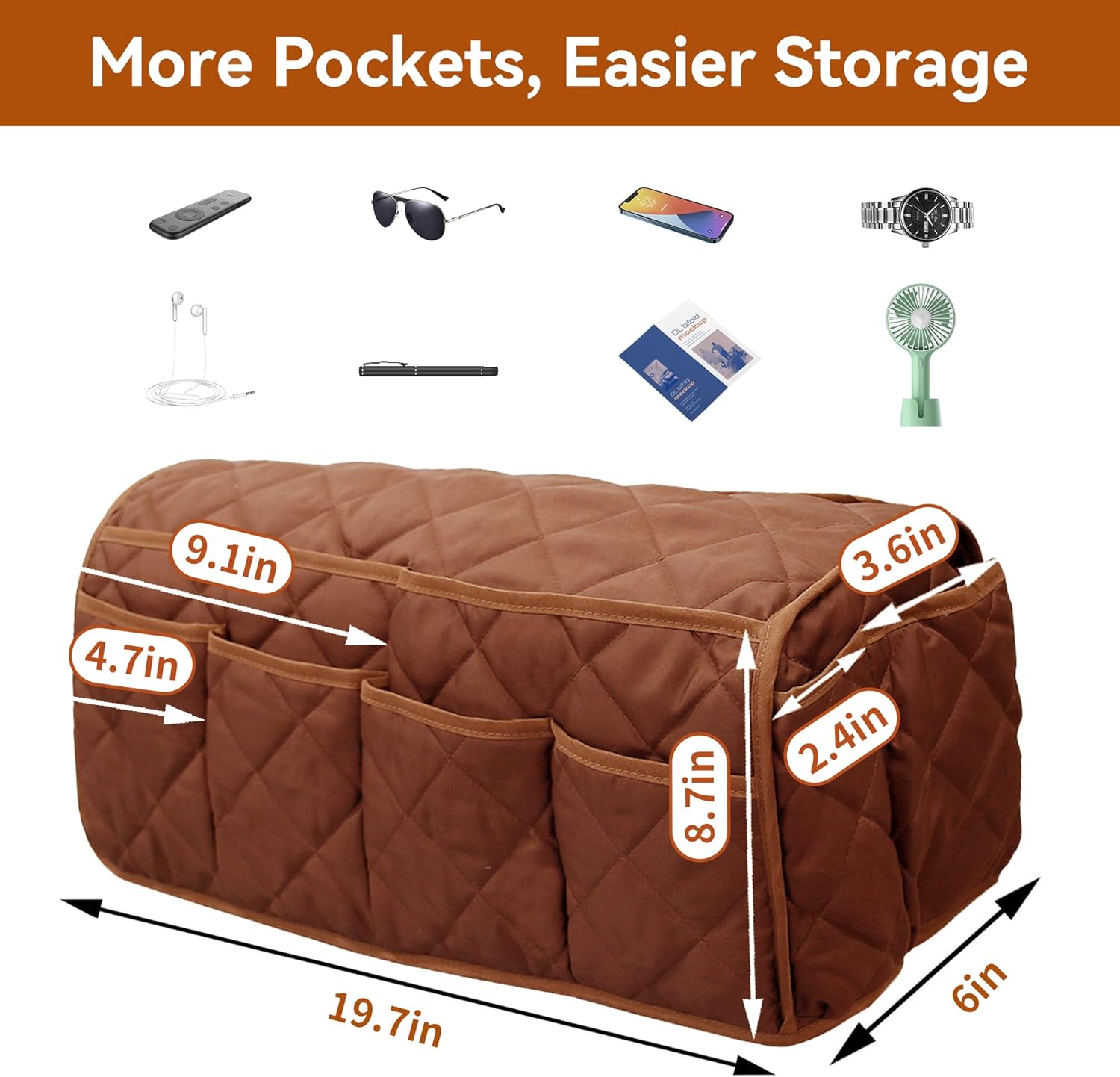 MEHIDFY Armchair Caddy, Waterproof Sofa Armrest Organizer, Non Slip Recliner Organizer, Remote Holder for Recline, Recliner Caddy with 14 Pockets Storage for TV Remote, Phone, Magazine (Brownish Red)