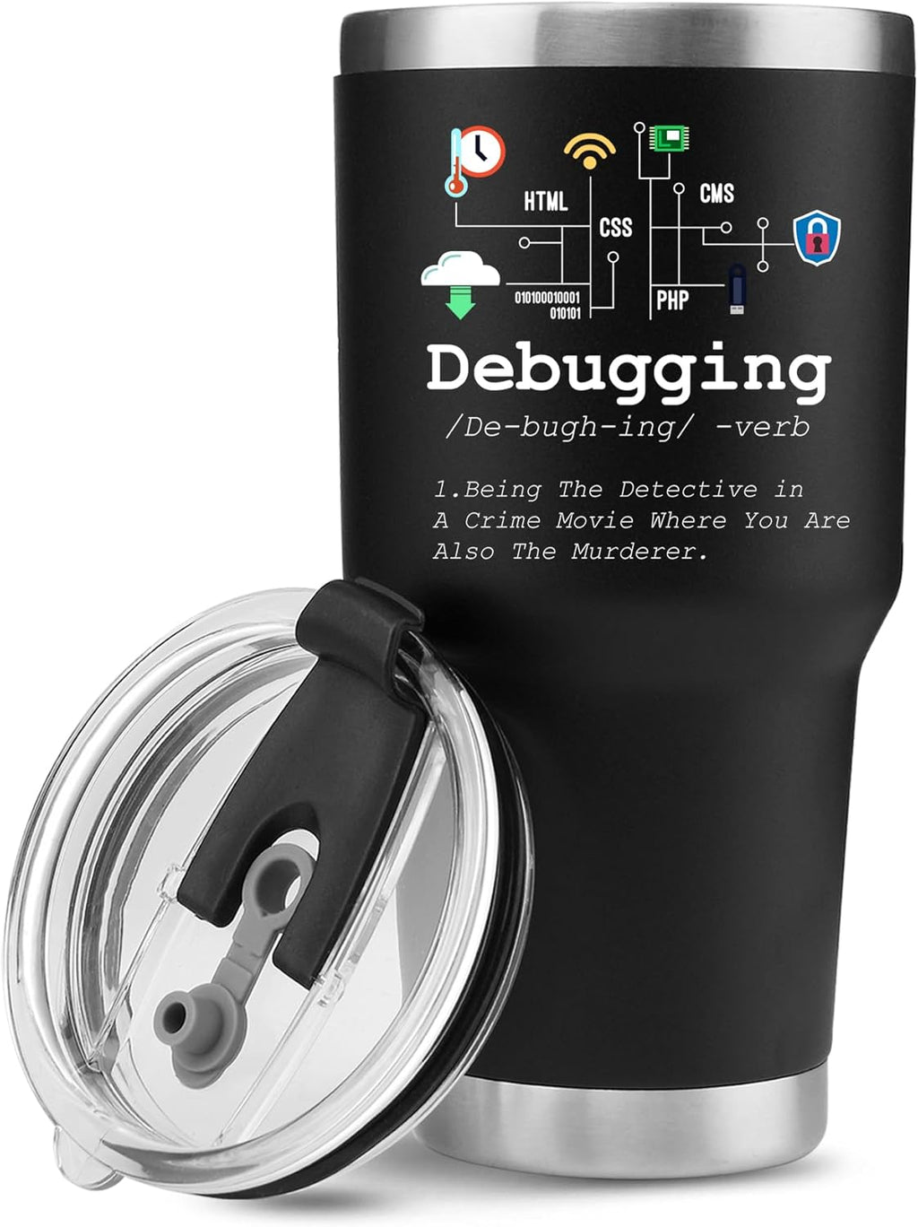Panvola Debugging Definition Computer Programmer Gifts Student Teacher Coder Boyfriend Girlfriend IT Vacuum Insulated Tumbler Tech Support Travel Mug Stainless Steel With Straw Removable Lid (30 oz)