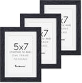 5x7 Picture Frame, Solid Oak Wood 5 x 7 Frame with Plexiglass, 5 by 7 Photo Frame for Wall & Tabletop Display, 5x7 Picture Frame Matted to 4x6, Black Color, 3 Pack