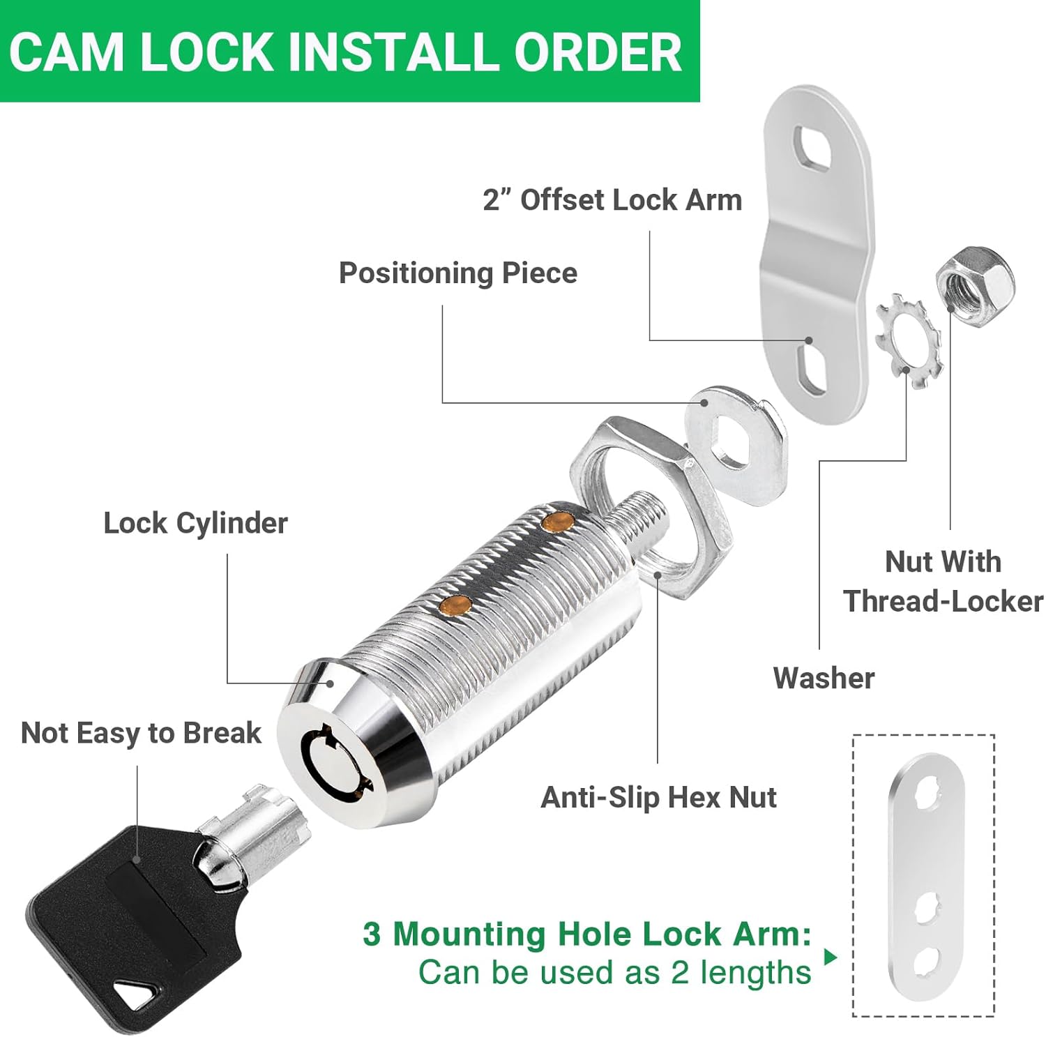 2 Pack Cabinet Lock with Keys, 1-1/2" RV Storage Locks Keyed Alike, RV Locks for Storage Door, Camper Toolbox RV Cam Locks with Manual (Chrome - 2 Pack, 1-1/2 Inch)