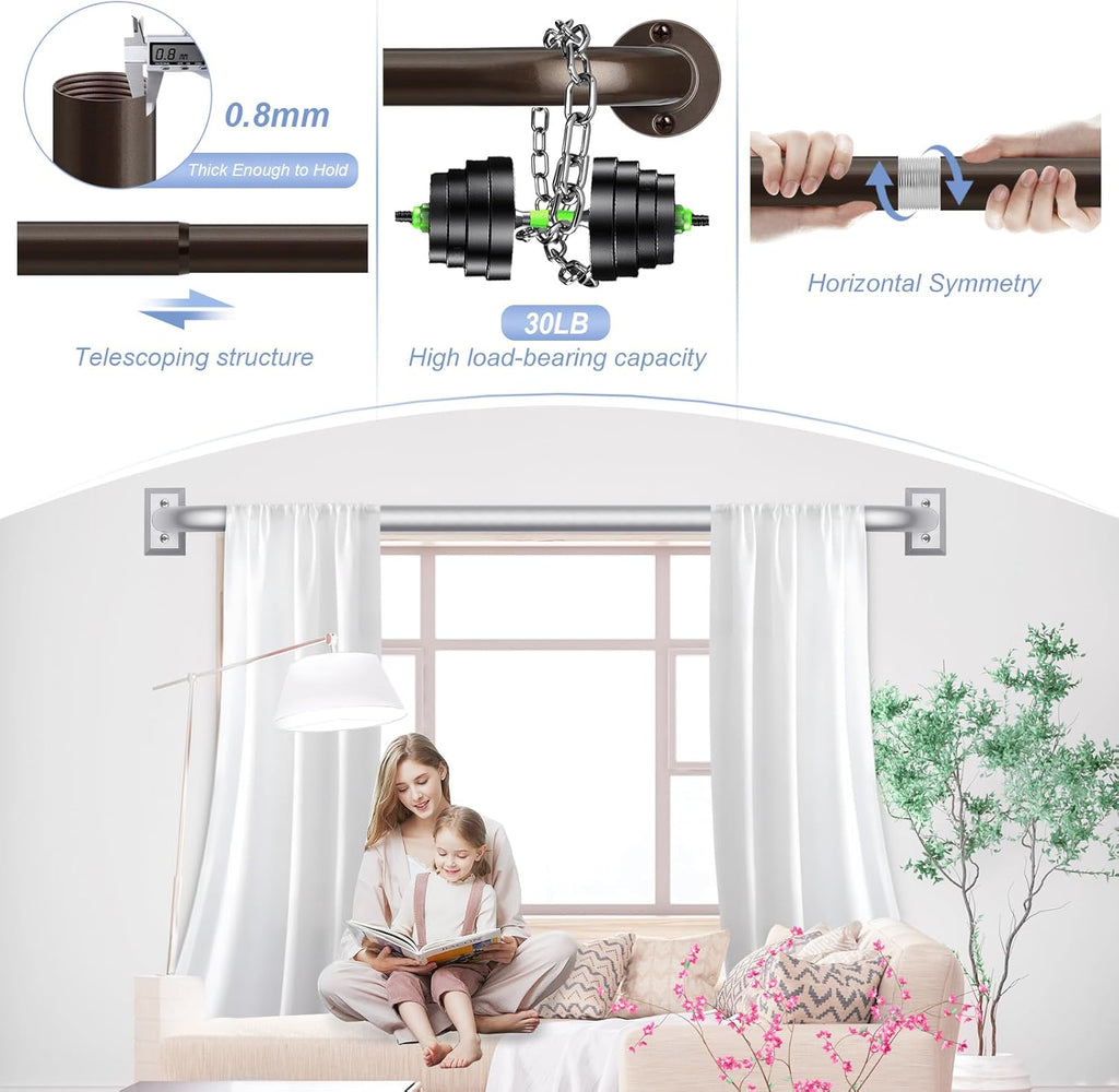 Bronze Wrap Around Curtain Rods 48 to 90 Inch:Blackout Heavy duty Adjustable Window Curtain Rod for Bedroom,Industrial Darkening Curved French Metal Single Drapery Rods Set Easy Install,Brown