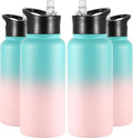 VEGOND 32 oz Insulated Water Bottle Bulk Stainless Steel Metal Water Bottles with Leak Proof Straw Lid & Spout Lid, Wide Mouth Double Walled Vacuum Travel Sports Bottle, 4 Pack