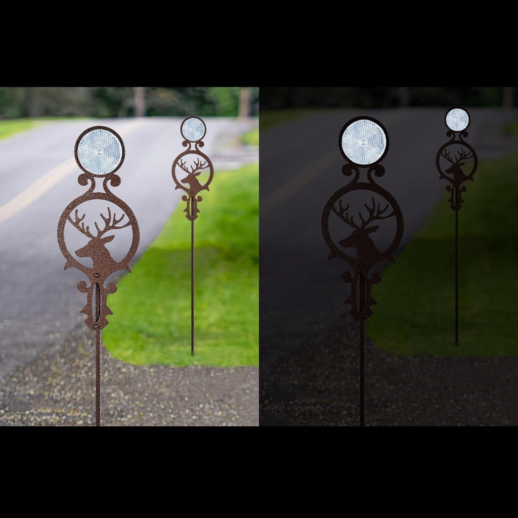 Touch of Class Pathways Reflective Driveway Marker Stake Set of Two for Outdoor Use | Buck Deer Design with Antlers | Personalized Tall Reflector Set of 2 | Weathered Bronze Durable Finish