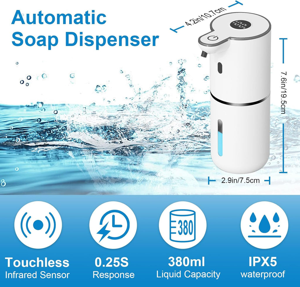 Automatic Liquid Soap Dispenser Touchless, USB Rechargeable Smart Hand Soap Dispenser, 6-Level Adjustable, 12.8oz/380mL Wall Mounted for Bathroom Kitchen Dish Soap-White