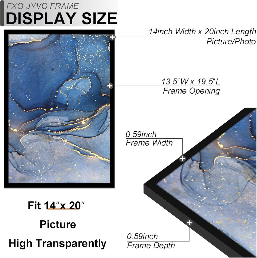 14x20 Picture Frame Set of 3, Black Frame for 14 x 20 Inch Picture Poster Photo, Light Weight and High Transparent 14 by 20 Frame for Wall - 3 Pack/Black/14 x20