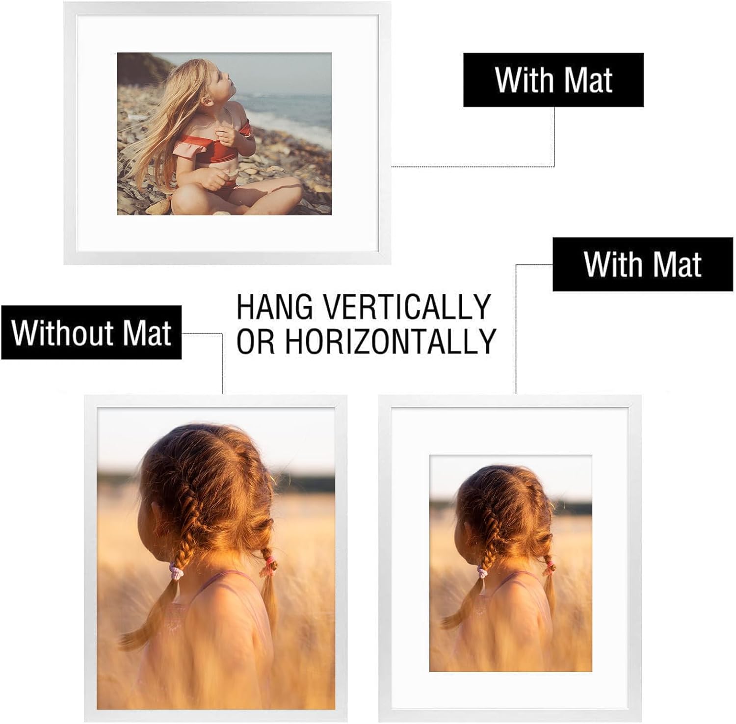 Golden State Art, 16X20 Picture Frame with Mat for 11X14 - High Definition Glass Wall Mounting Horizontal Vertical Display (White, 1 Pack)