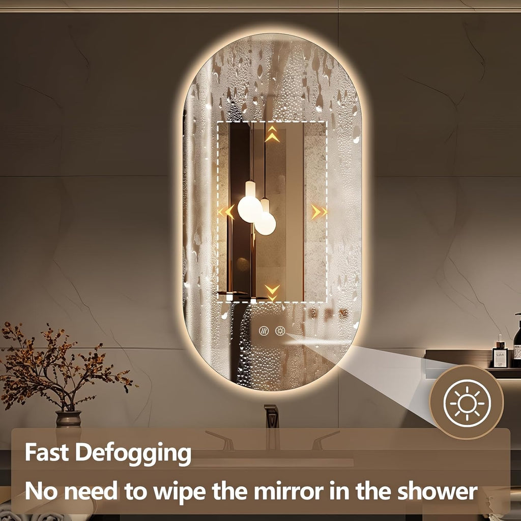 48"x24" Oval Led Mirror for Bathroom, Frameless Vanity Mirror with Lights, Modern Lighted Bathroom Mirror Wall Mounted, Anti Fog Smart Mirror with 3 Colors Dimmable, Vertical/Horizontal