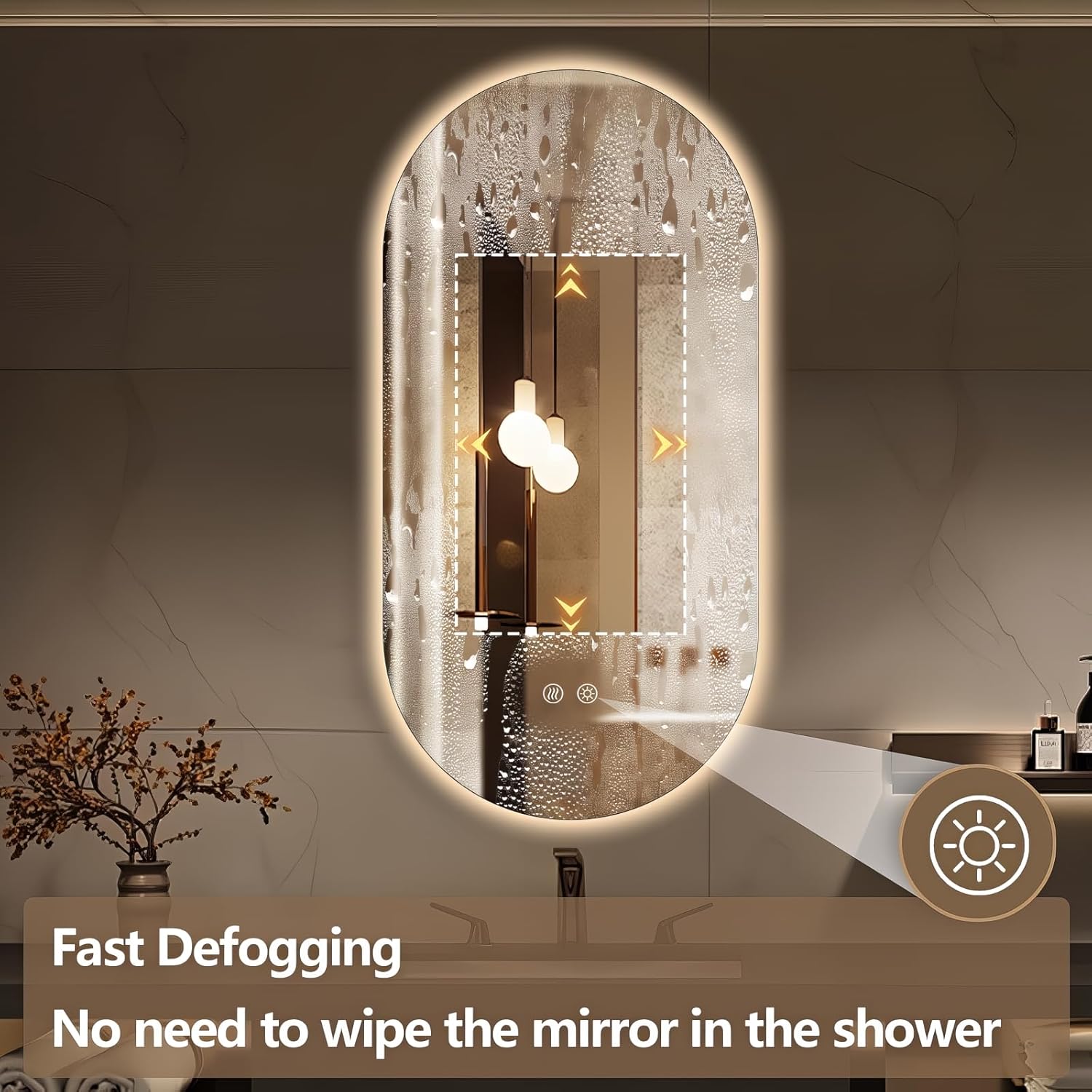 48"x24" Oval Led Mirror for Bathroom, Frameless Vanity Mirror with Lights, Modern Lighted Bathroom Mirror Wall Mounted, Anti Fog Smart Mirror with 3 Colors Dimmable, Vertical/Horizontal
