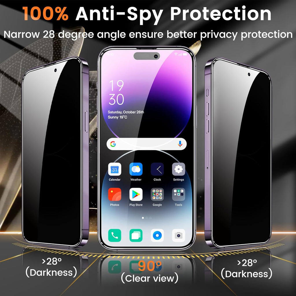 3+3 Pack Privacy Screen Protector for iPhone 14 Pro Max 6.7-Inch with 3 Pack Camera Lens Protector, Anti Spy Tempered Glass Film 9H Hardness Bubble Free Case Friendly