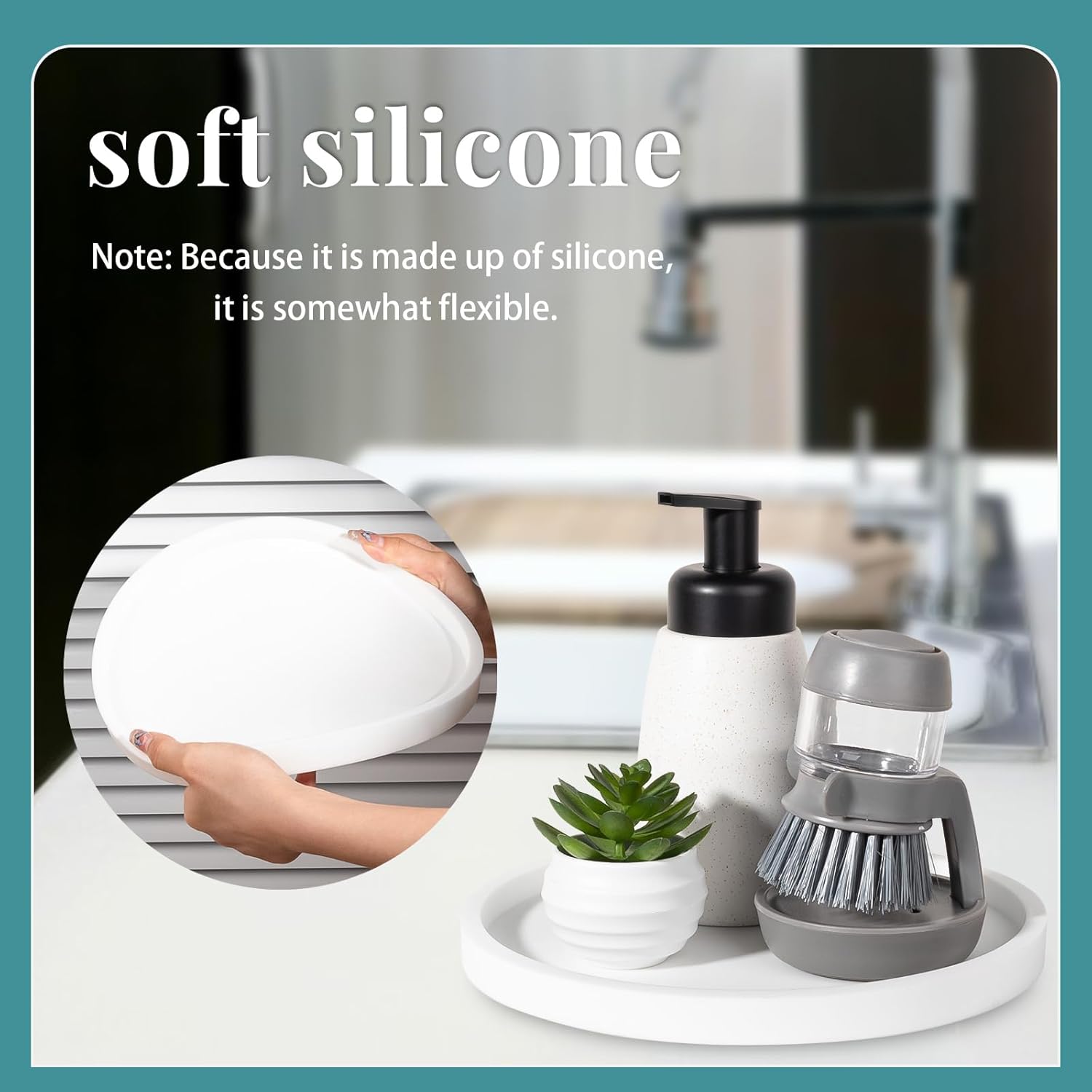 Silicone Bathroom Tray Round Vanity Tray Decorative Soap Holder Kitchen Countertop Organizer Coffee Table Decor for Candle, Perfume, Plant, 10 Inch, White