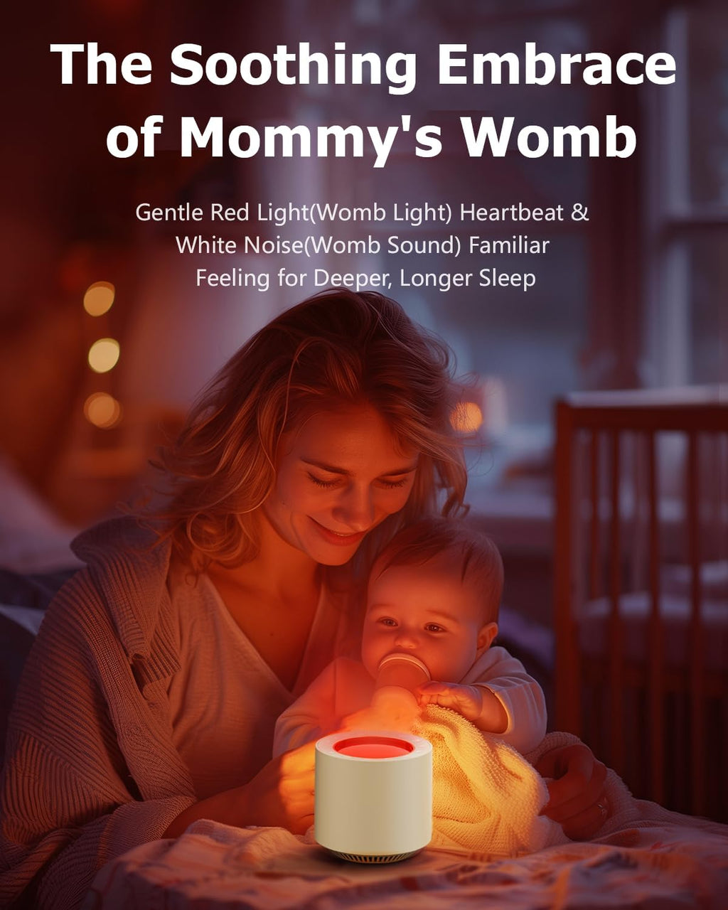 Baby White Noise Machine: Red Light Therapy Sleep Sound Machine with 38 Soothing Sounds & Calming Womb Soother Shusher, Memory Function, Dimmable Nursery Night Light with Timer, Baby Gift