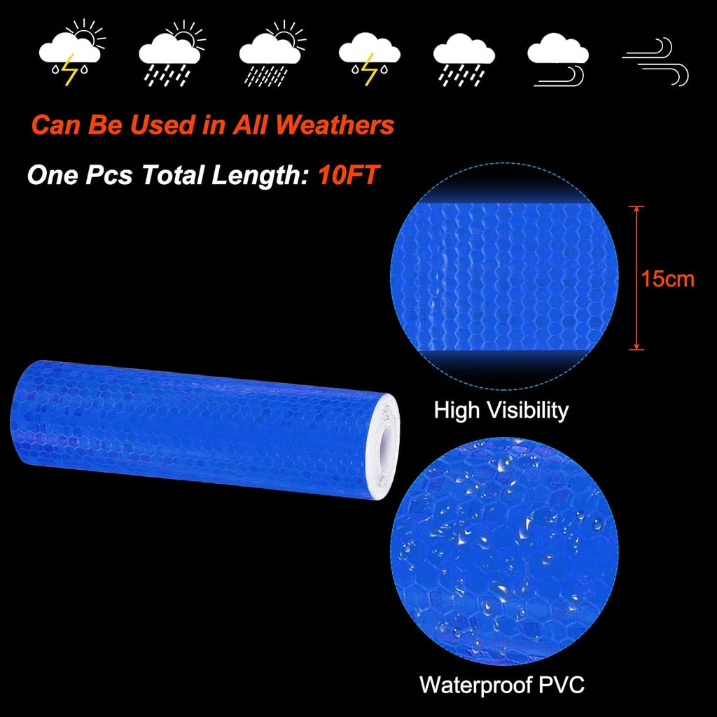 PATIKIL 6 Inch x 10 ft Reflective Tape, 1 Roll Waterproof Self Adhesive High Visibility Caution Warning Safety Tape Reflector with Scraper for Trucks Trailers Cars, Blue