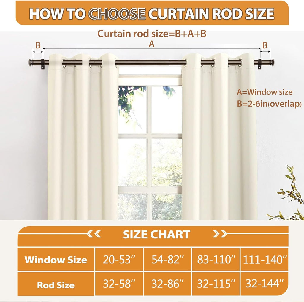 TONIAL 2 Pack Curtain Rods for Windows 48 to 84 Inch, Telescoping Splicing 3/4 Inch Single Rods for Windows Decorative Drapery Rod 32 to 86 with Small Finial, Bronze