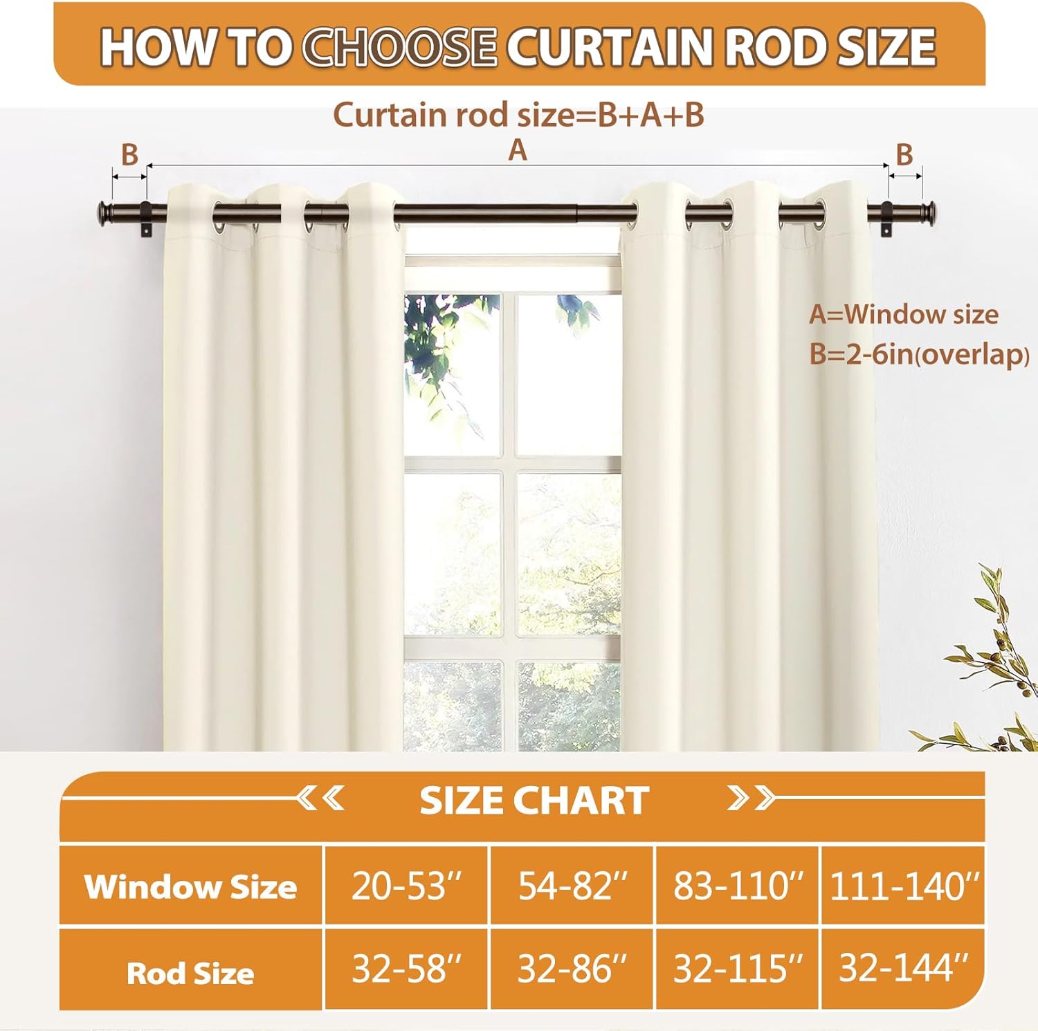 TONIAL Curtain Rods 32 to 58 Inch(2.6-4.8ft), Telescoping Splicing 3/4 Drapery Rods for Windows 20 to 53 Inch(1.7-4.4ft)32 to 58 Inch Decorative Single Rod with Small Cap Finial, Bronze