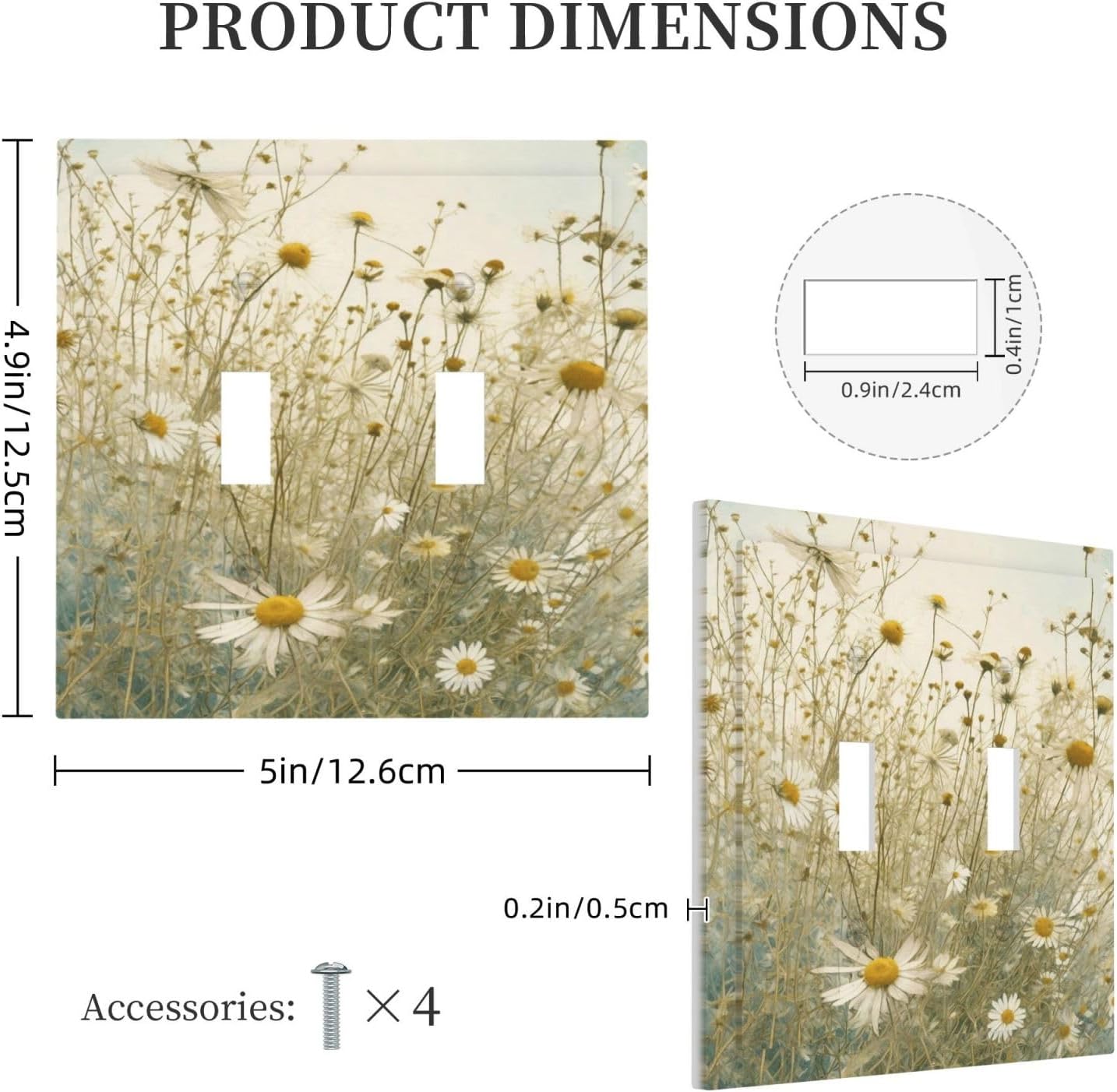 White Wildflowers Daisy Vintage Floral Decorative Switch Plates 2 Gang Double Toggle Outlet Light Switch Cover Wall Plate Electrical Faceplate for Bed Room Living Room Decor