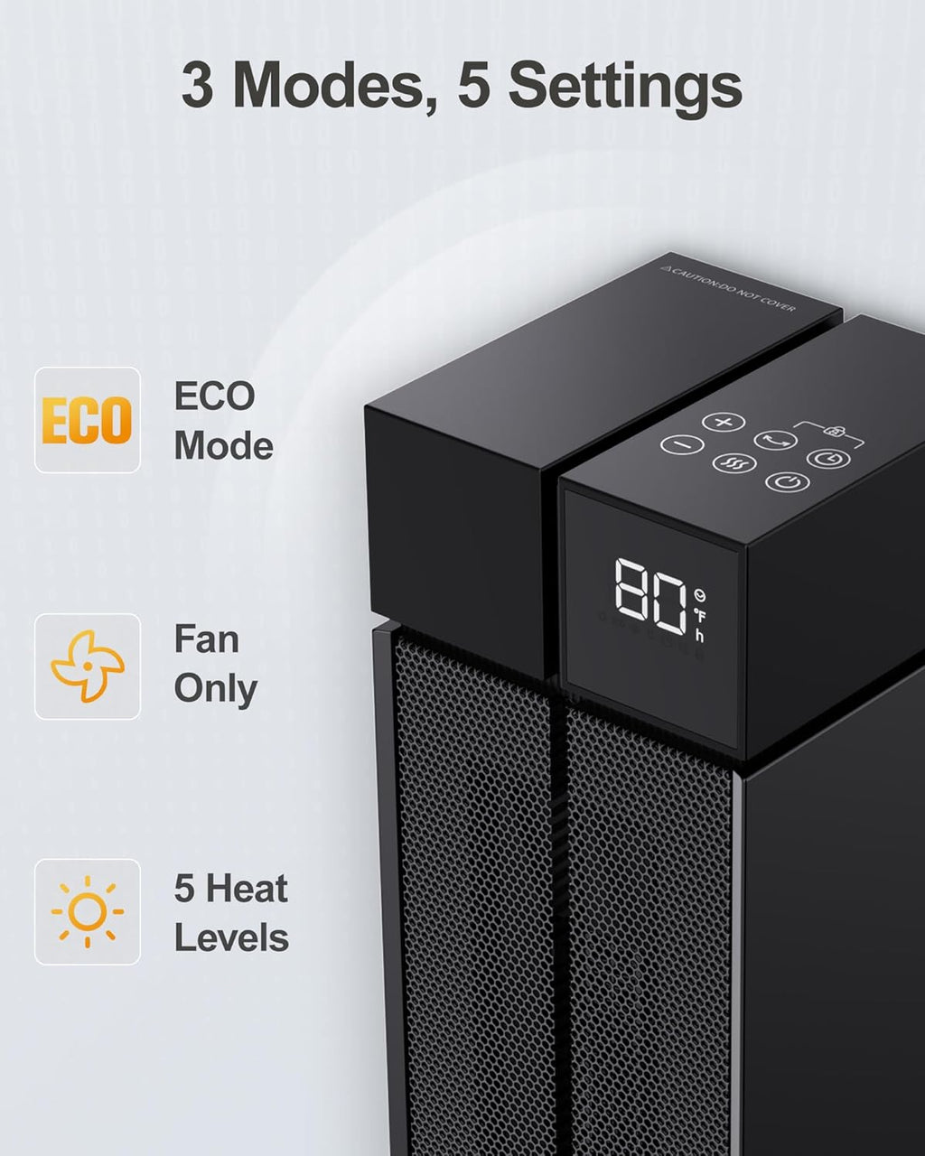 Space Heater Large Room, 25” Electric Room Heaters for Indoor Use with 120° Oscillation, 3 Heat Levels, 3 Modes, Multiple Safety Protections, 12H Timer, Black Ceramic Tower Heater for Bedroom