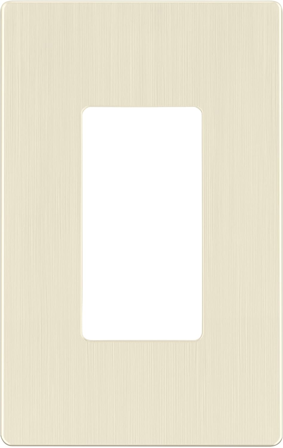 LIDER Brushed Finish Decorator Switch Cover, Screwless Wall Plate, Mid-Size 1-Gang 4.88" x 3.11", Unbreakable Polycarbonate Thermoplastic, UL Listed, LSWP-31M-BLA, Brushed Light Almond