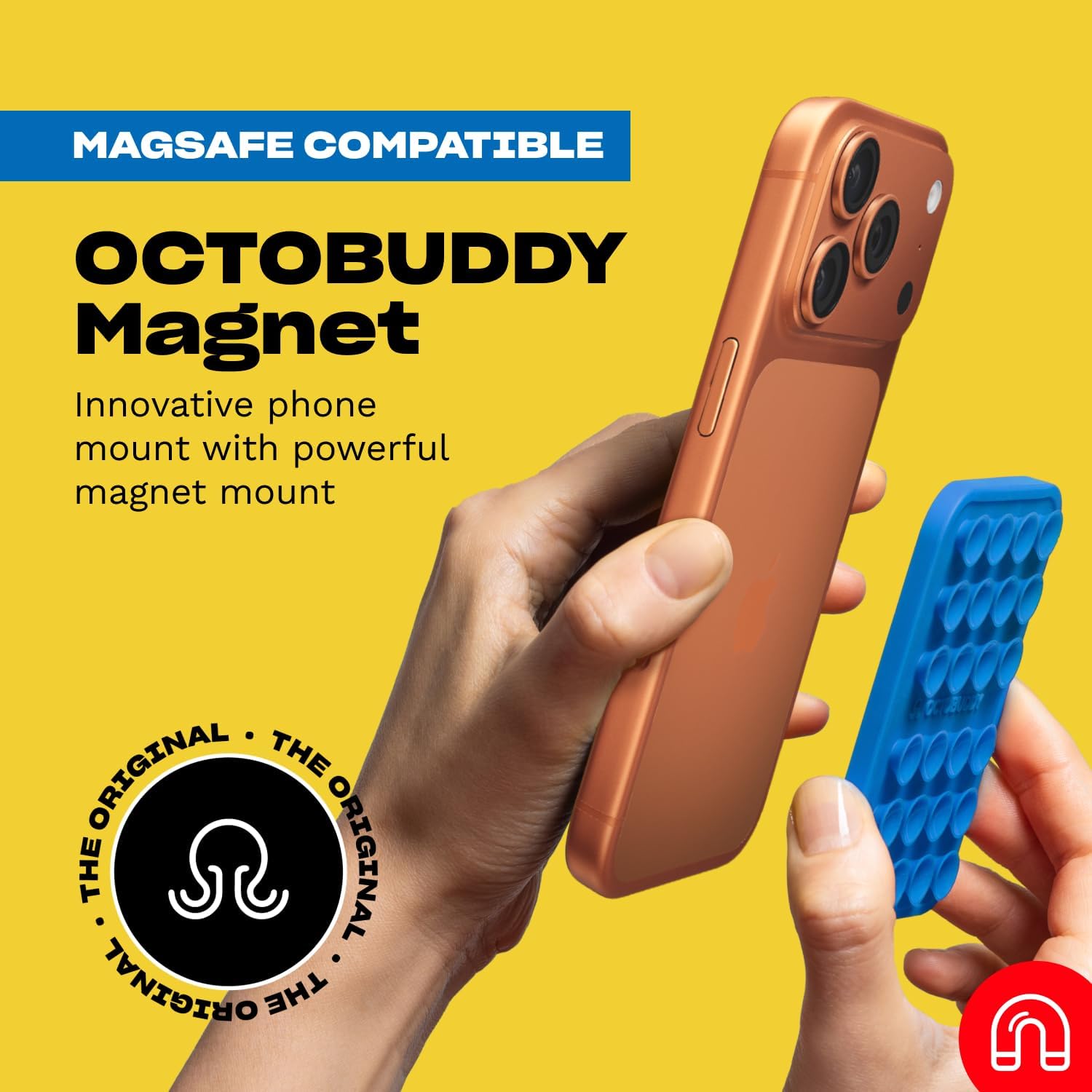 OCTOBUDDY Magnet - Dual Magnetic & Suction Phone Mount - Magnetic-Compatible Silicone Mobile Holder - Hands-Free Selfies & Videos - Content Creator Accessory - 2.6″ x 3.9″, Empire Strikes Black
