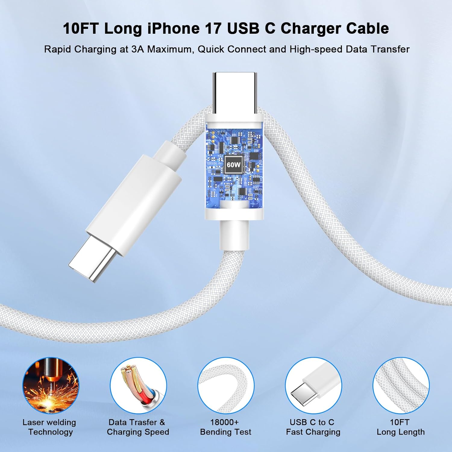 iPhone 17 Pro Max Charger Fast Charging, 40W USB C iPhone 17 16 15 Fast Charger Block with 10FT Long Woven Type C Charging Cable Cord for iPhone 17/17 Pro Max/17 Pro/Air/16/16 Pro Max/15/15 Pro Max