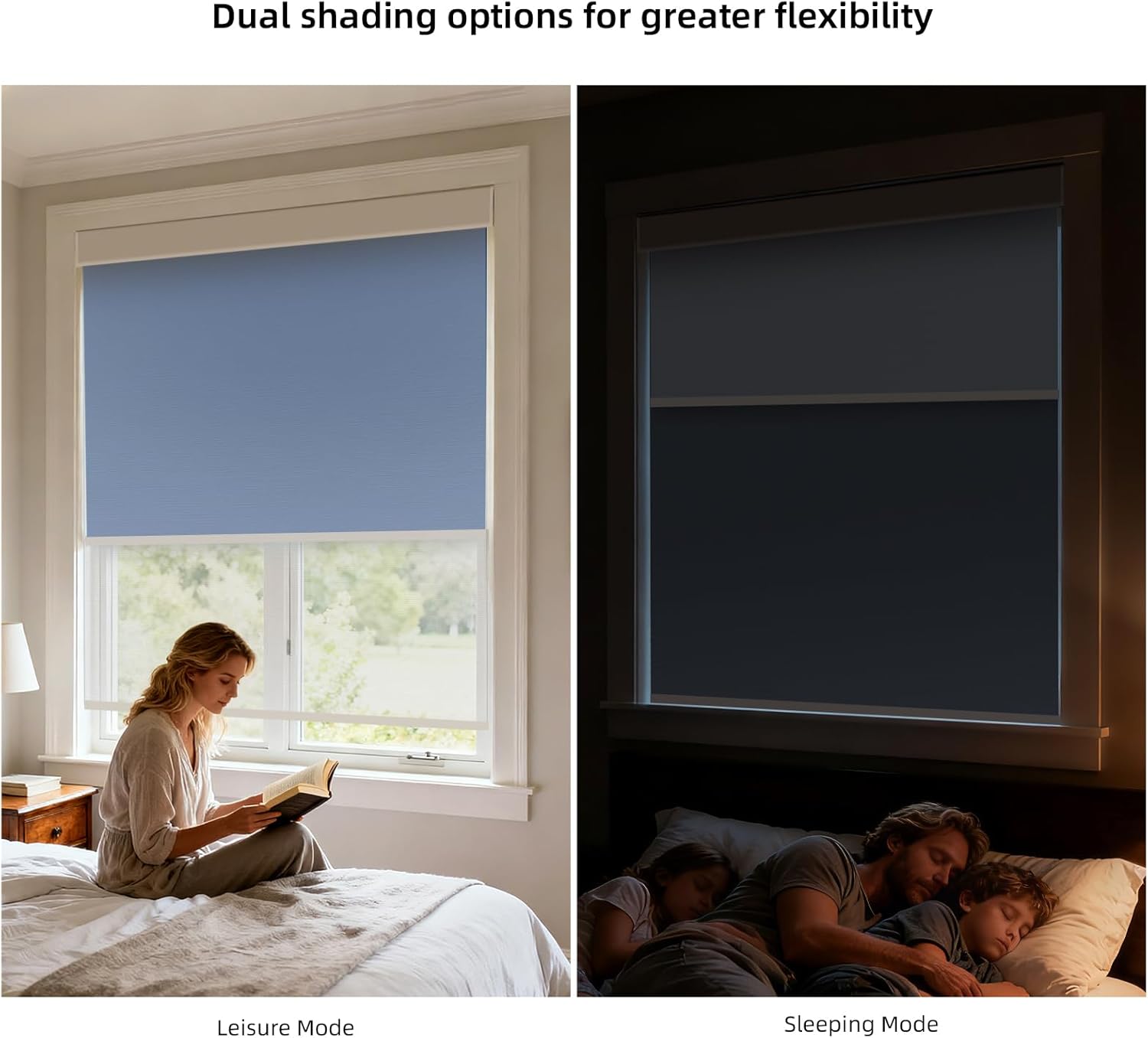 ZSTARR Motorized Day and Night Dual Smart Blind for Window with Valance Rechargeable Motor,Blackout Roller Shade Custom Size,with Valance Suitable for Home,Office (Full Blackout Dark Blue)
