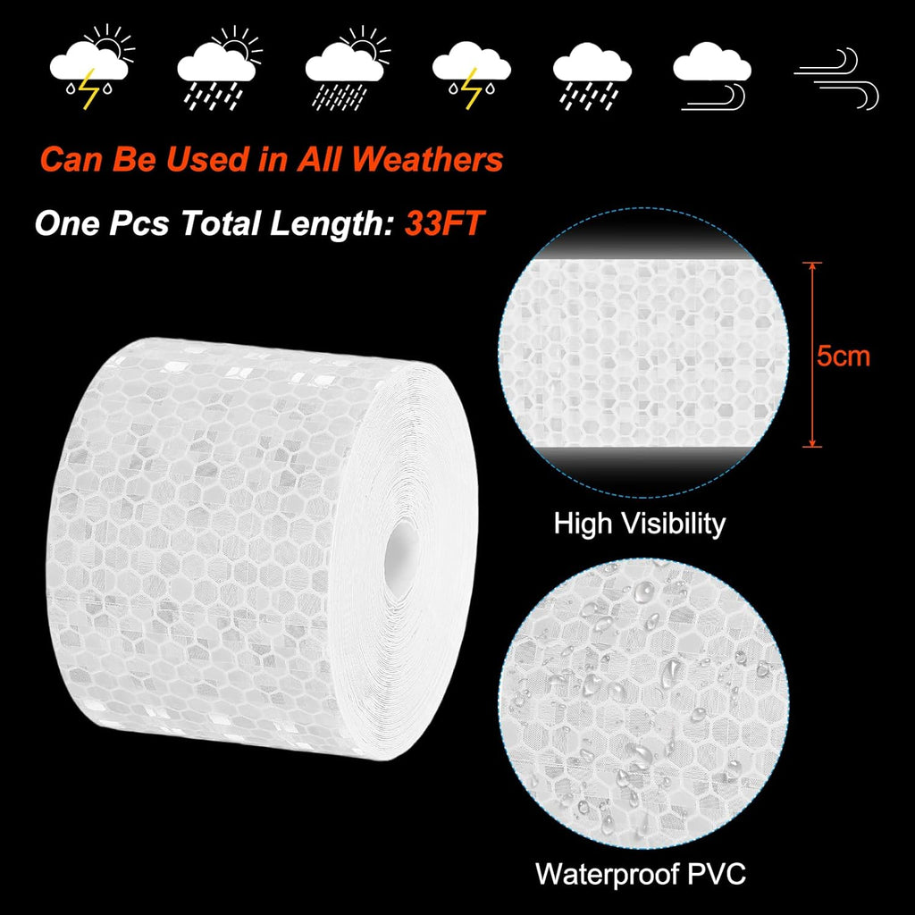 PATIKIL 2 Inch x 33 ft Reflective Tape, 1 Roll Waterproof Self Adhesive High Visibility Caution Warning Safety Tape Reflector with Scraper for Trucks Trailers Cars, White