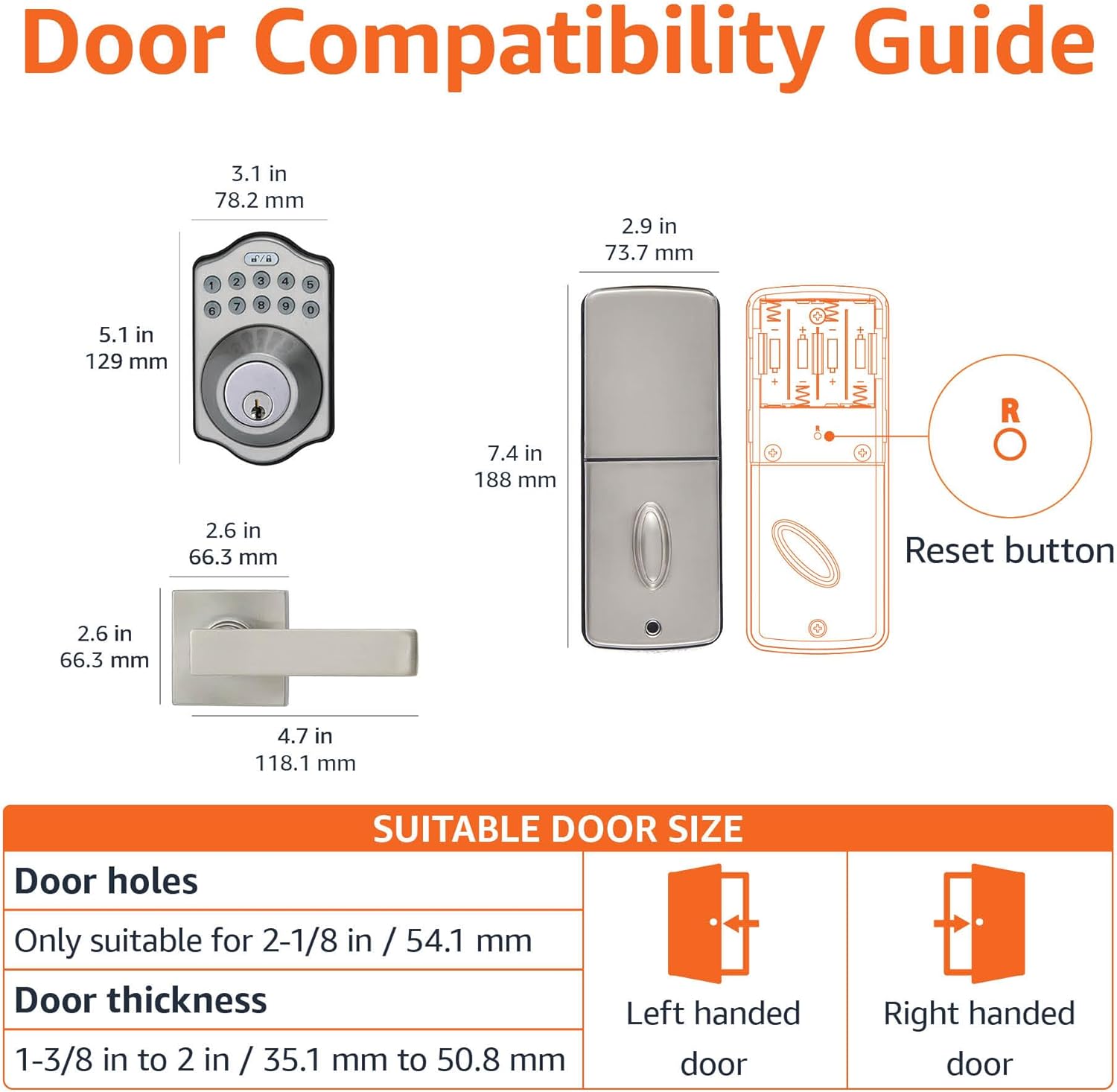 Amazon Basics Traditional Electronic Keypad, Keyless Entry Door Lock Deadbolt with Handle Set, Key Pad Front Door with Knob, Traditional Door Locks for Front Door, Door Handle, Satin Nickel, 1-Pack