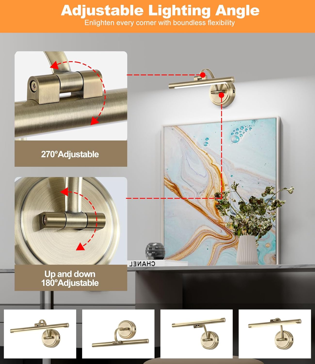Picture Light for Wall,Battery Operated Art Lights for Painting,3 Color and Brightness, Adjustable Wireless Portrait Lights with Remote for Artwork,Bookcase,Photo Frames(Antique Bronze, 12inch)
