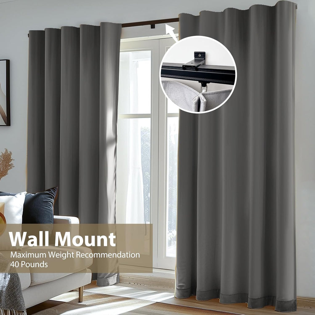 Ceiling Curtain Track Ceiling and Wall Mounted Heavy-Duty Curtains Rails Room Divider Curtains Shower RV Tracks Ceiling Sliding Curtain Rods With Clips,Black 12ft.