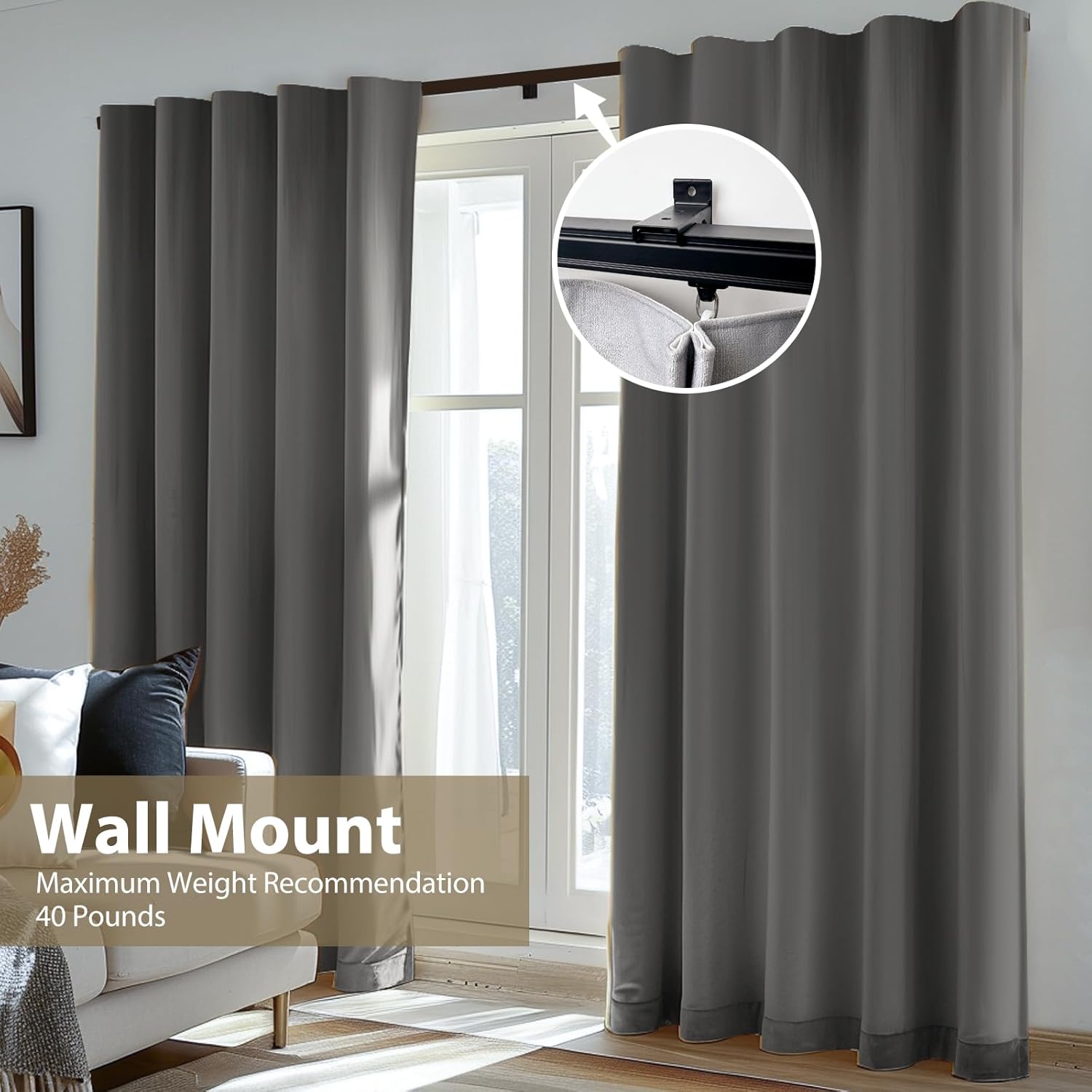 Curtain Tracks Ceiling Wall Mounted Heavy-Duty Curtains Rails Room Divider Curtain Track for Living Room Bedroom Room Shower Divider Black 3ft To 18ft