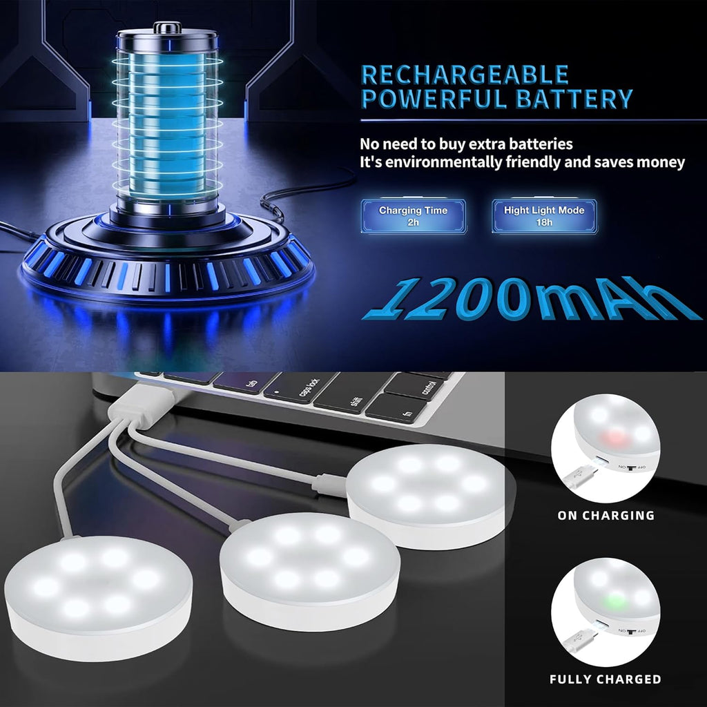 Puck Lights with Remote Control, Under Cabinet Lighting with Magnetic and Cordless, 1200mAh Rechargeable Closet Lights Stick On Lights for Under Cabinet,Hallway, Stairway,Closet (Cool White,9pcs)