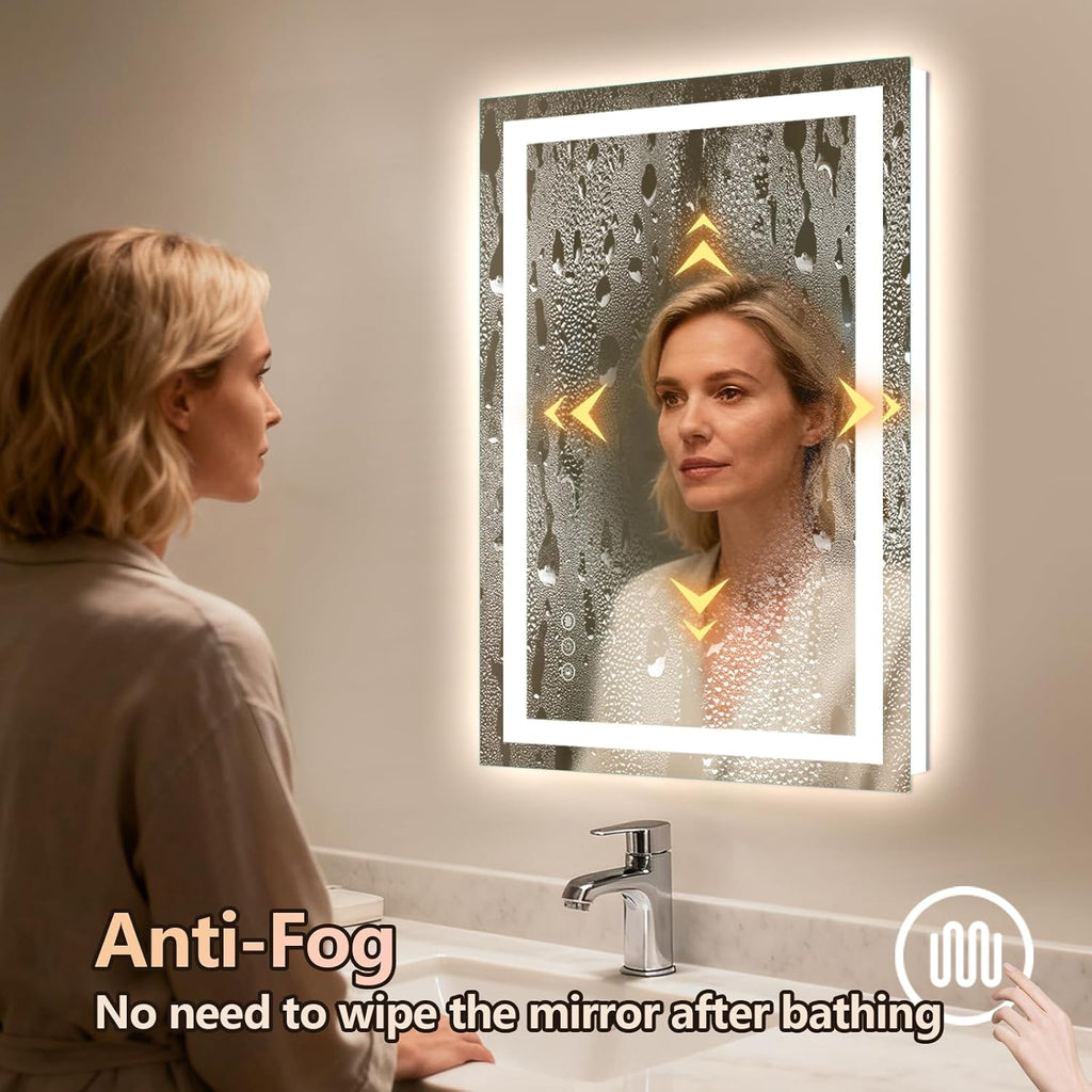Niccy 32" x 20" LED Bathroom Mirror with Lights, Backlit and Front Lit, Lighted Vanity Mirror for Wall with 3 Colors, Anti-Fog, Shatter-Proof, Memory for Bedroom, Horizontal/Vertical