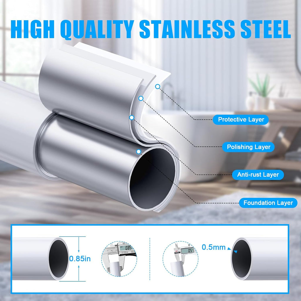 TEECK Shower Curtain Rod, 32-80 inch Adjustable Spring Tension Curtain Rod, Never Rust Anti-Slip Shower Curtain Rod for Bathroom, No Drilling, Never Collapse, Easy to Use, White