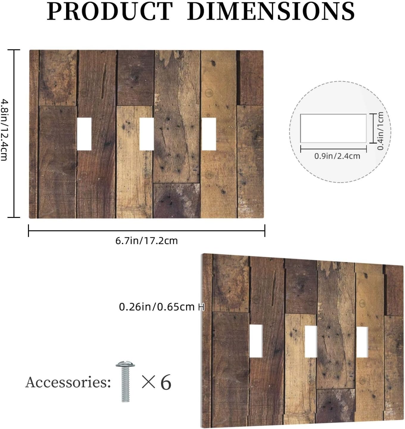 Cool Brown Wood Style Vintage Rustic Print Decorative Switch Plates 3 Gang Wall Plate Triple Toggle Light Switch Cover Faceplate Electrical Wall Panels for Farmhouse Home Decor