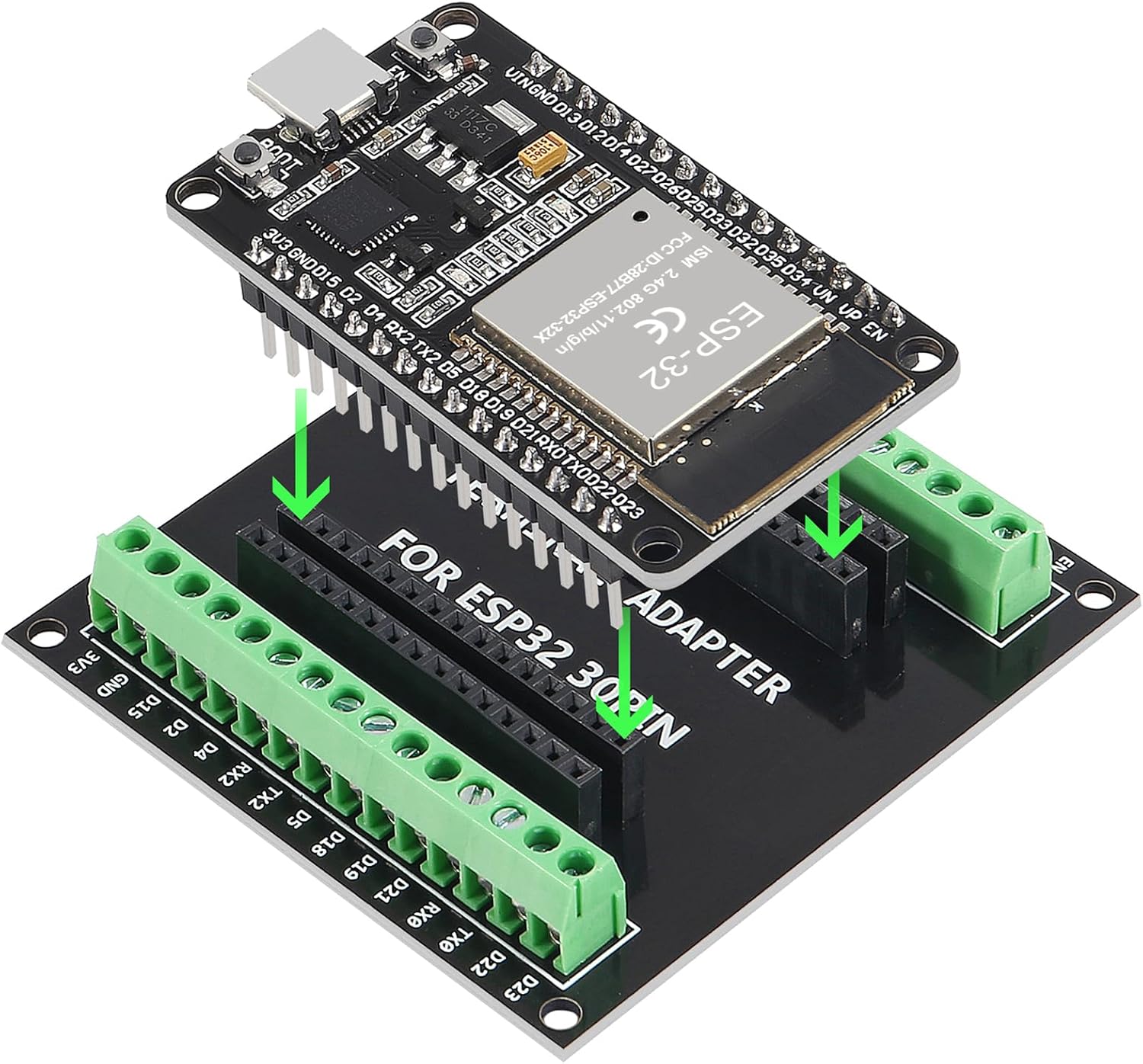 3Pcs ESP32 ESP32-WROOM-32 CP2102 TYPE C Development Board GPIO Breakout Board 30Pin Type-C USB Dual Interface ESP32 Shield 30P WIFI+Bluetooth Dual Core ESP-WROOM-32 ESP-32 ESP-32S Expansion Board