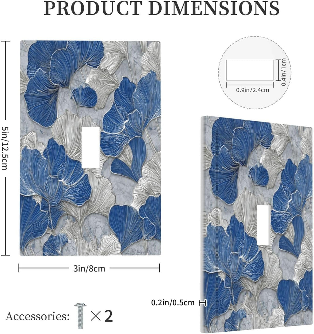 Abstract Blue Marble Plant Leaves 1 Gang Single Toggle Decorative Light Switch Covers Electrical Faceplate Switch Plates for Bathroom Kitchen Home