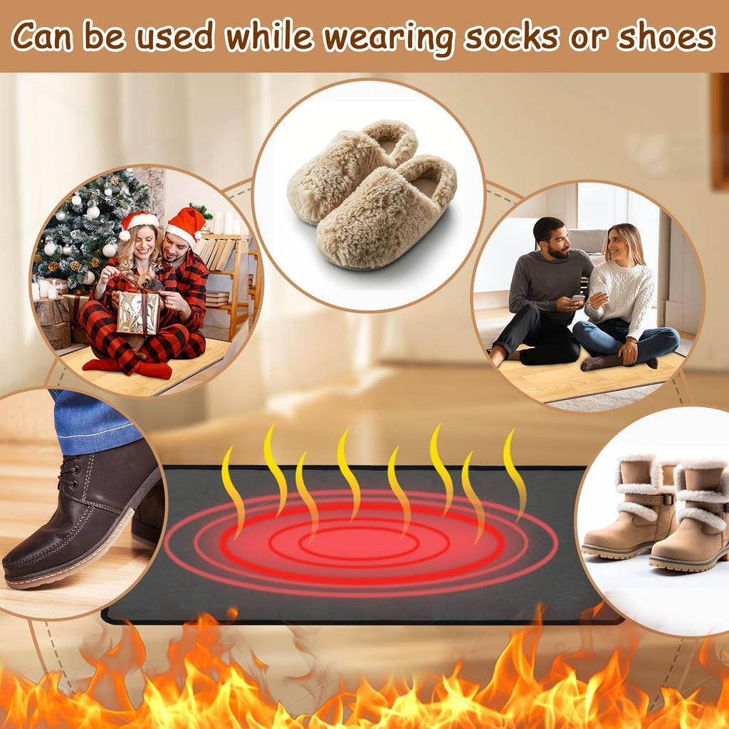 PVC 110V Heated Floor Mat Heater for Foot Warmer Under Desk 48 x 20 Inch Carbon Crystal Wood Stripe Electric Heating Carpet Pad Energy Saving Indoor Heated Rug for Home Office House Black