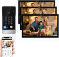 Wired Video Door Phone Apartment Intercom System,10 Inch Touch Monitor with 1080P doorbell,Support Fingerprints, RFID Cards,Passwords,Unlock Motion Detection for Home (1 Doorbell + 3 Monitor)