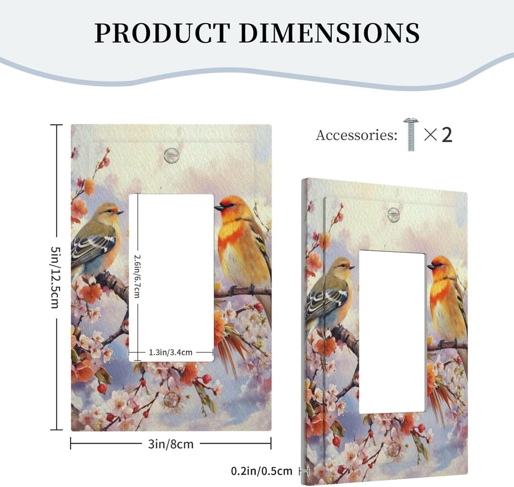 Birds Sitting on Flowers Tree Branch Single Decora Outlet Wall Plate 1 Gang Rocker Decorative Switch plate Faceplate GFCI Light Switch Covers for Farmhouse Living Decor