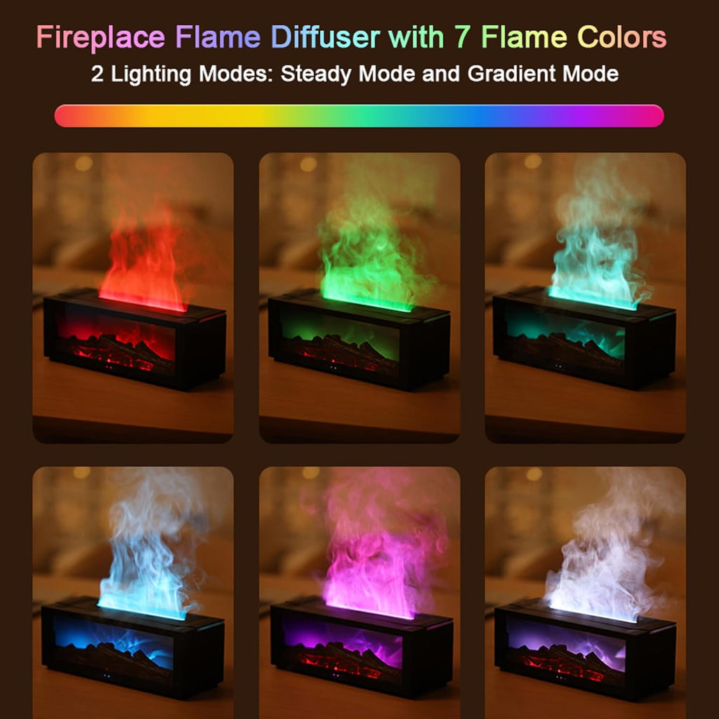 Essential Oil Diffuser, Fireplace Flame Air Diffuser Humidifier,7 Colors Aromatherapy Aroma Diffuser, Ultrasonic Aroma Humidifier with Timer for Bedroom Home Office Yoga