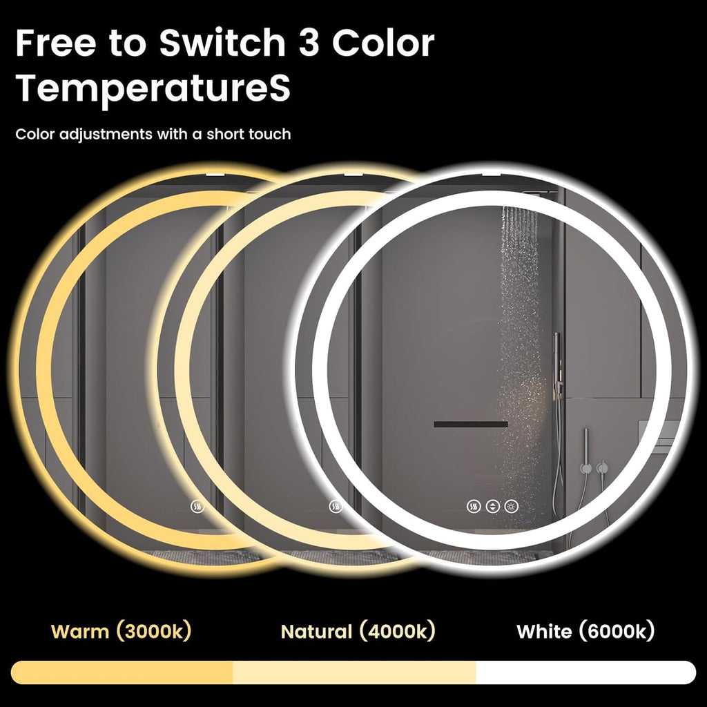 42" x 42" LED Bathroom Mirror with Lights, Backlit & Front Lighted, Wall-Mounted Vanity Mirror 3000K/4000K/6000K, Memory Functions, Anti-Fog, Dimmable Smart Mirror