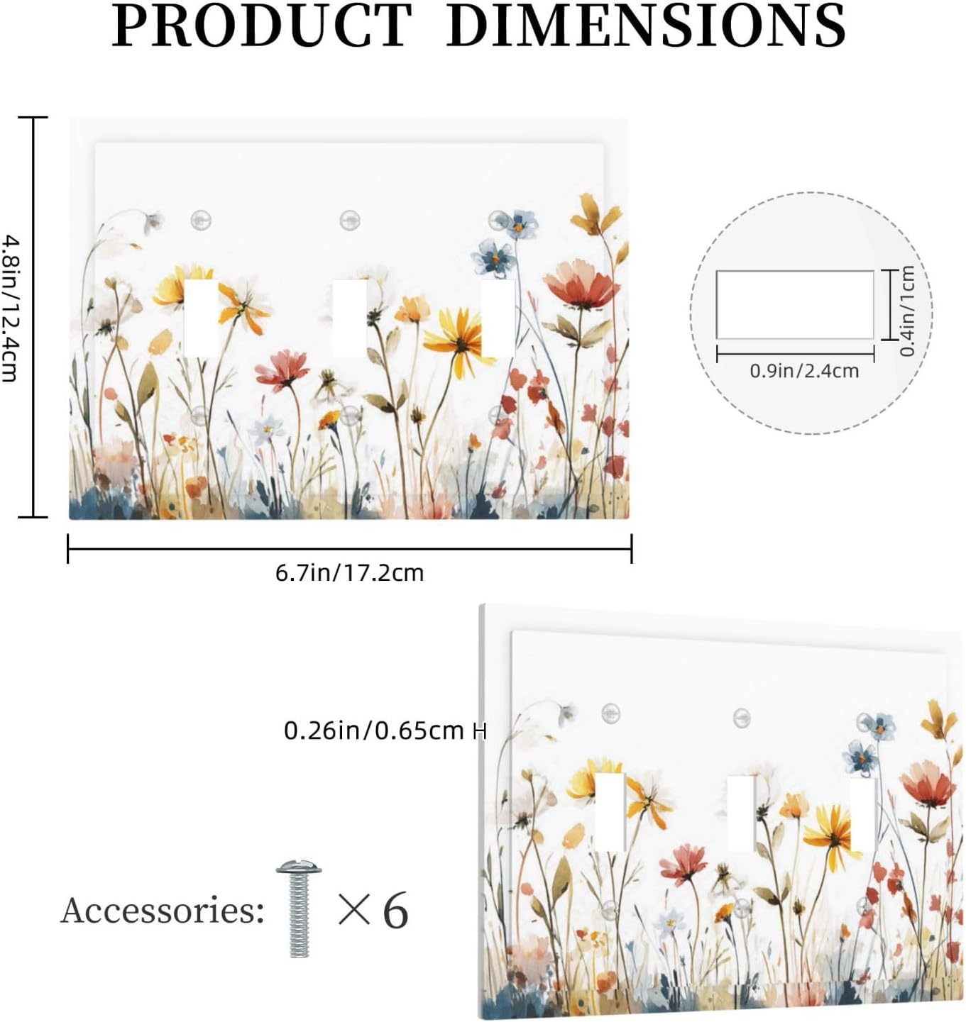 Watercolor Wildflower Colorful Floral Plant Decorative Switch Plates 3 Gang Wall Plate Triple Toggle Light Switch Cover Faceplate Electrical Wall Panels for Bed Room Living Room Decor