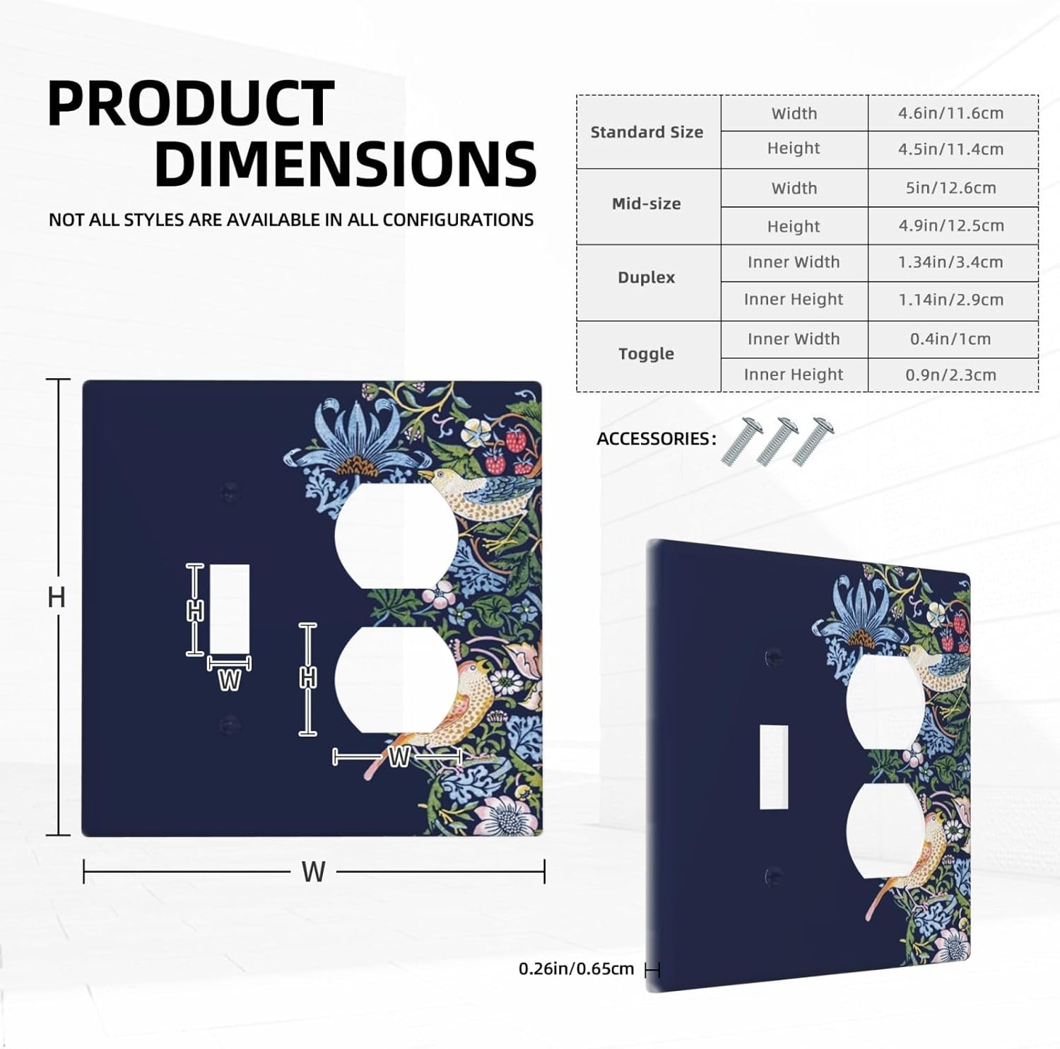 Decorative Outlet Covers Vintage Blue Morris Strawberry Thief Bird Flower 2 Gang Wall Plate Cover Single Toggle Duplex Combo Two Switch Light Switch Cover Plate Faceplate