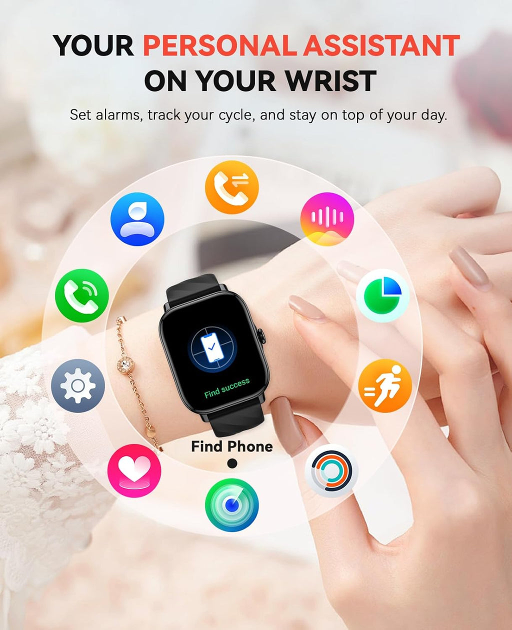 Smart Watches Fitness Tracker for Men Women with Step Counter, Sleep / Calorie Monitor, Pedometer, IP68 Waterproof, 120+ Sports for iPhone Android, 1.91”HD Touchscreen Smartwatch (Casual, Black, 1.91)