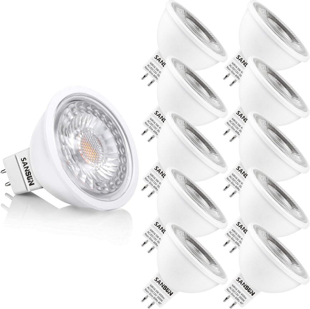 5W MR16 LED Landscape Light Bulbs, Low Voltage 12V 50W Halogen Replacement for Outdoor Landscape Spotlight and Indoor Track Light, GU5.3 Bi-Pin Base, Soft White 3000K, Non-Dimmable (Pack of 10)