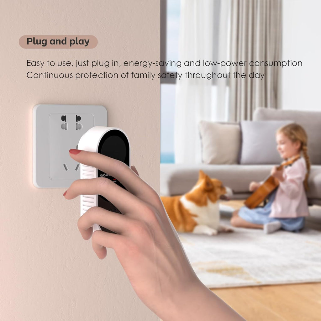 Natural Gas Detectors &Plug in Carbon Monoxide Detector， 4 in 1 Co and Gas Detector Temp Humidity Monitor，Propane, LPG, Gas Detector for Home，Kitchen,Hotels，RV.（2 Pack）