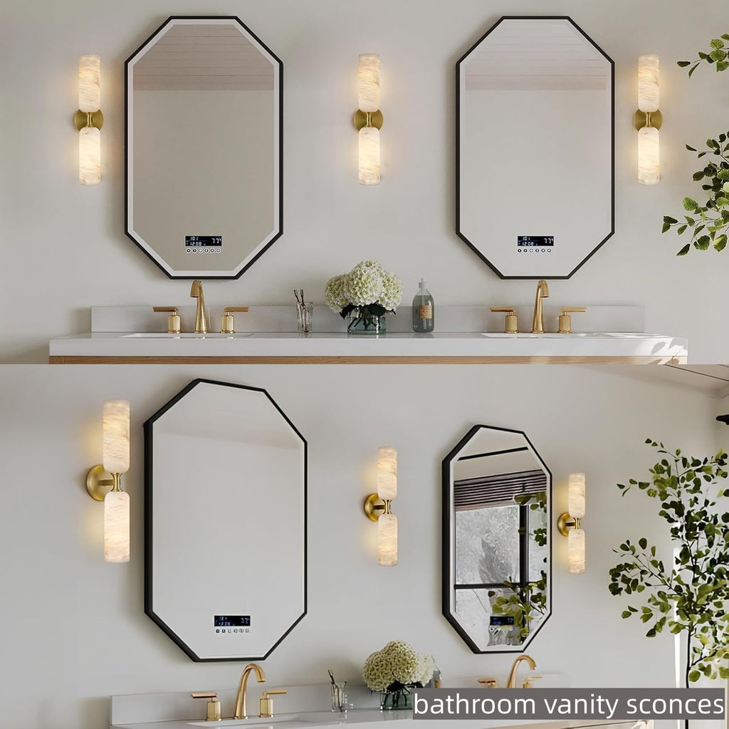 20in Alabaster Wall Sconce Antique Brass Sconces Wall Lighting, Imported Alabaster Modern Marble Bathroom Vanity Sconces, Gold Sconce Wall Decor, For Bedroom Living Room Staircases Hallway Foyer