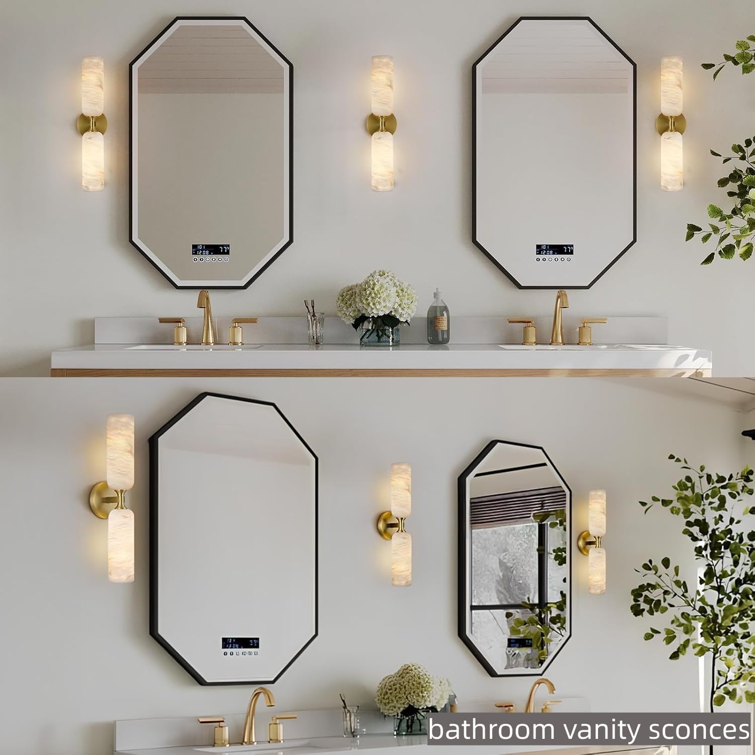 20in Alabaster Wall Sconce Antique Brass Sconces Wall Lighting, Imported Alabaster Modern Marble Bathroom Vanity Sconces, Gold Sconce Wall Decor, For Bedroom Living Room Staircases Hallway Foyer
