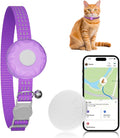 Cat GPS Tracker for Cats, Cat GPS Tracker Collar with Safety Elastic Buckle, Compatible with Apple Find My App (Only iOS), No Monthly Fee, Purple