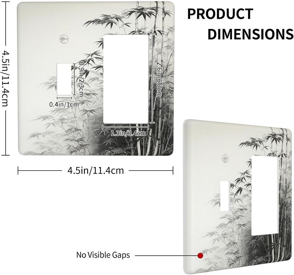 Watercolor Vintage Ink Bamboo Forest 2 Gang Combo 1 Toggle 1 Rcoker Light Switch Covers Decorative Switch Plates Electrical Switch Plates and Outlet Covers for Home Art Decor 4.5 X 4.5 IN