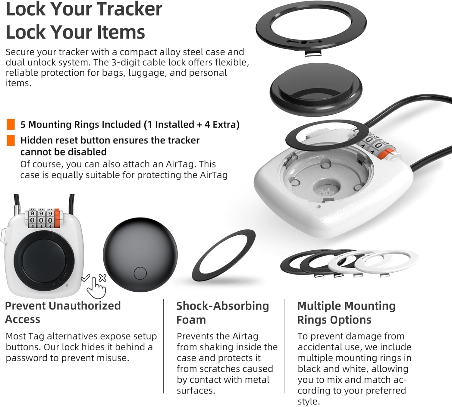 [Apple MFi Certified] iOS GPS Tracker Tag & Holder with Combination Lock, Compatible with Apple Find My, Locking AirTag Holder for Luggage, Backpack, Bag, Suitcase, Case, Kids, Travel Tracker